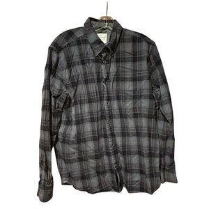 Weatherproof Vintage Men’s Plaid Flannel Shirt Large Cotton‎ Gray Black Grunge